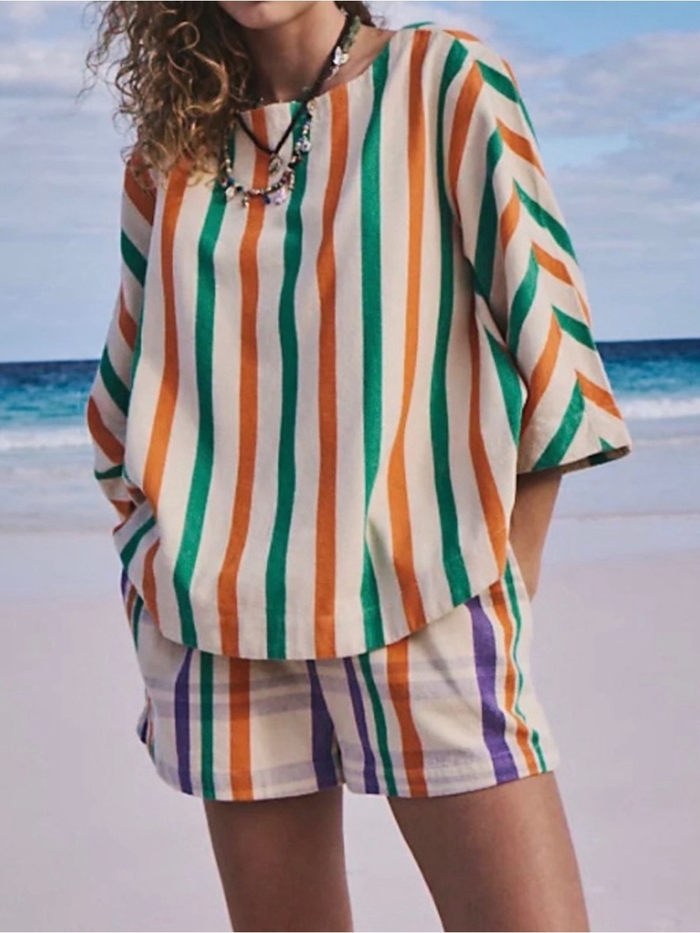 NWT Free People Set The Tone Stripe Top & Shorts Set Size Small Coastal Boho
